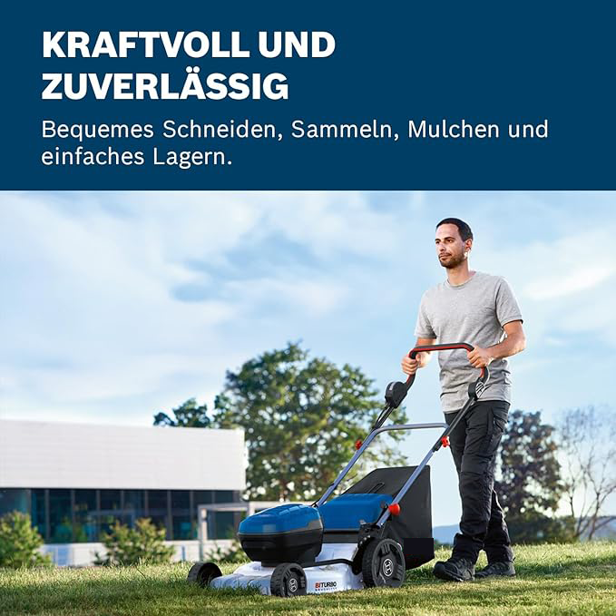 EFICIENTA COMPANIE V-System Akku-Rasenmäher GRA 18V2-46 (Schnittbreite: 46 cm, 6-stufige Höhenverstellung, textiler Grasfangkorb mit 60 Litern Inhalt, inkl. 2 x Isolierschlüssel, Mulchfunktion)
