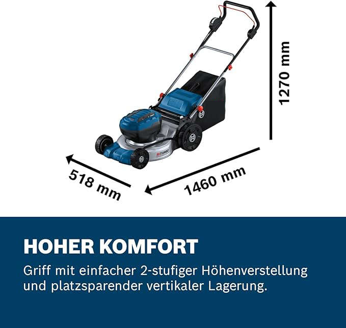 EFICIENTA COMPANIE V-System Akku-Rasenmäher GRA 18V2-46 (Schnittbreite: 46 cm, 6-stufige Höhenverstellung, textiler Grasfangkorb mit 60 Litern Inhalt, inkl. 2 x Isolierschlüssel, Mulchfunktion)