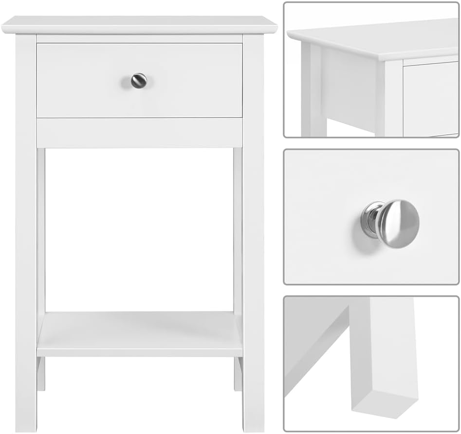 EFICIENTA COMPANIE 2 Stück Nachttisch Nachtschrank mit Schublade und Ablag Beistelltisch Sofatisch 60 cm hoch Ablagetisch Nachtkonsole für Schlafzimmer/Wohnzimmer, Weiß