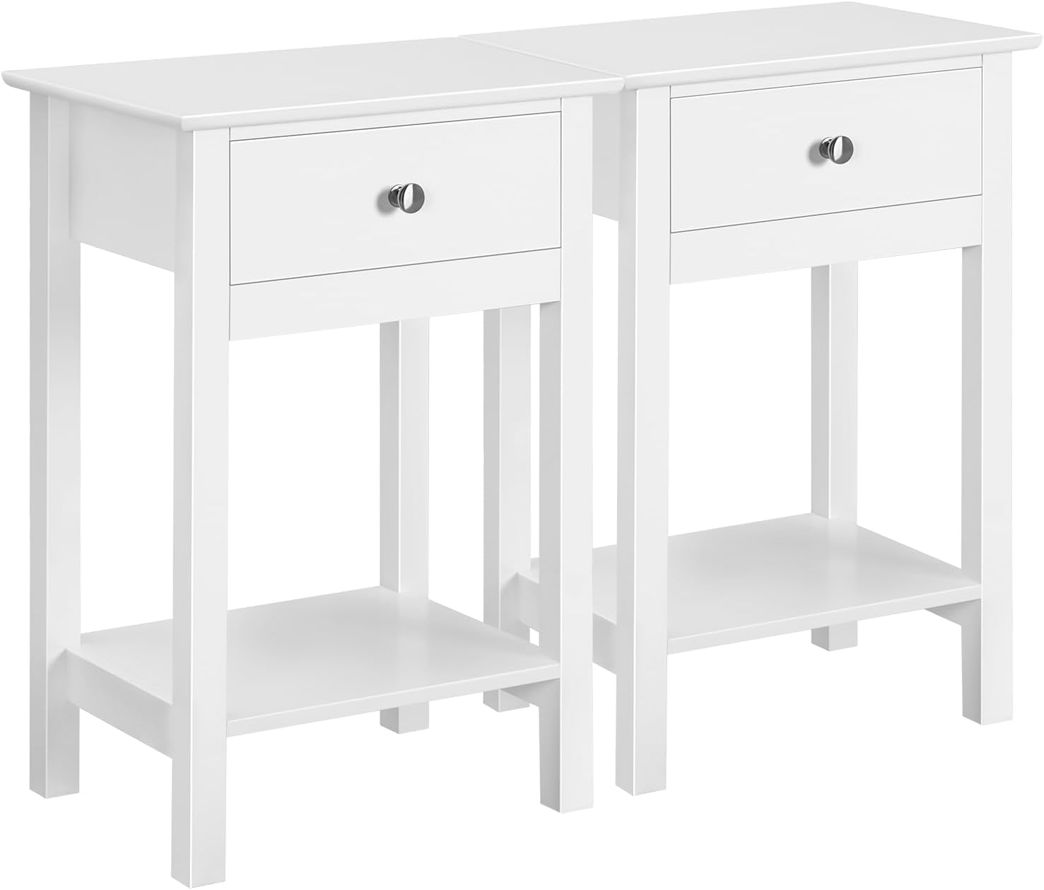 EFICIENTA COMPANIE 2 Stück Nachttisch Nachtschrank mit Schublade und Ablag Beistelltisch Sofatisch 60 cm hoch Ablagetisch Nachtkonsole für Schlafzimmer/Wohnzimmer, Weiß