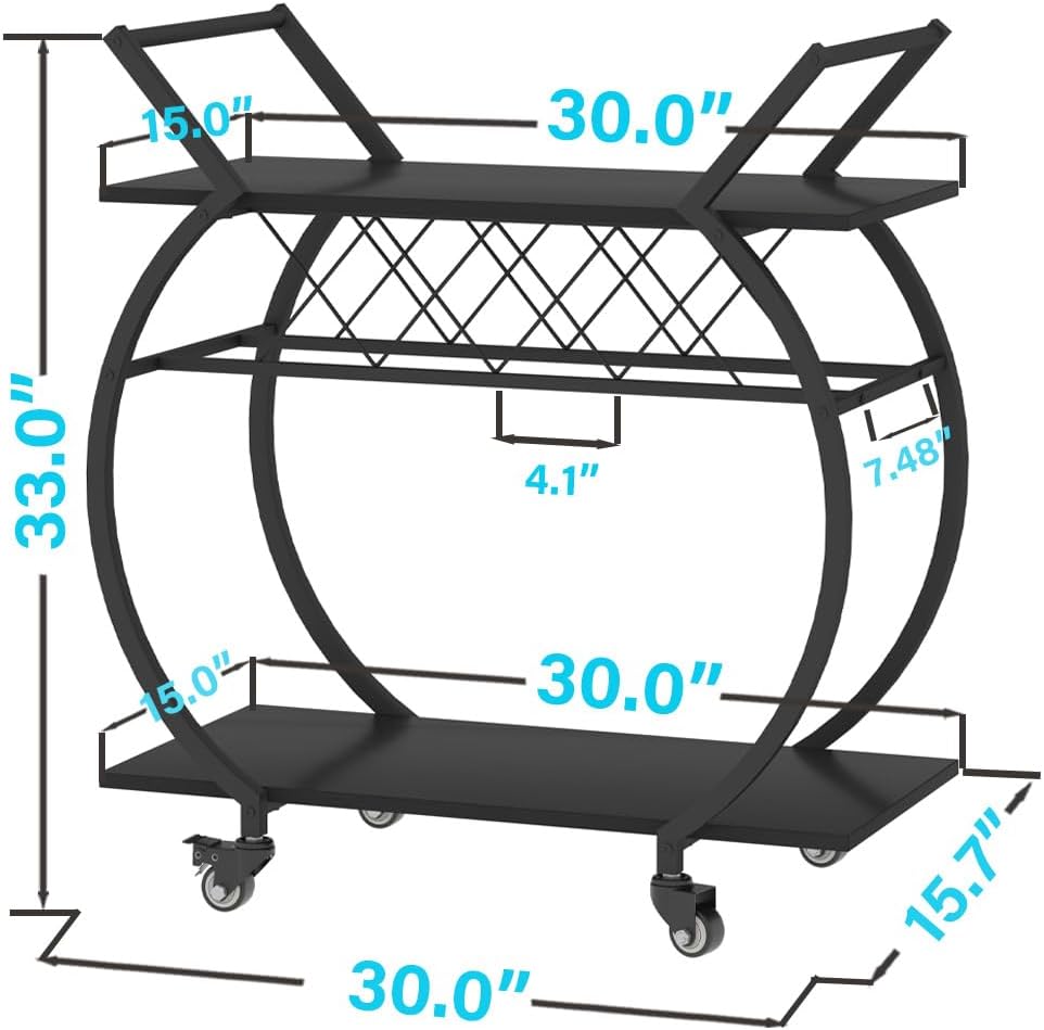 EFICIENTA COMPANIE Servierwagen mit Rollen, Barwagen mit Weinregal, Küchenwagen mit 2 Ebenen, Weinwagen, Getränkewagen für Küche, Esszimmer, Bar, Wohnzimmer, 76B x 40.5T x 84H cm, Schwarz