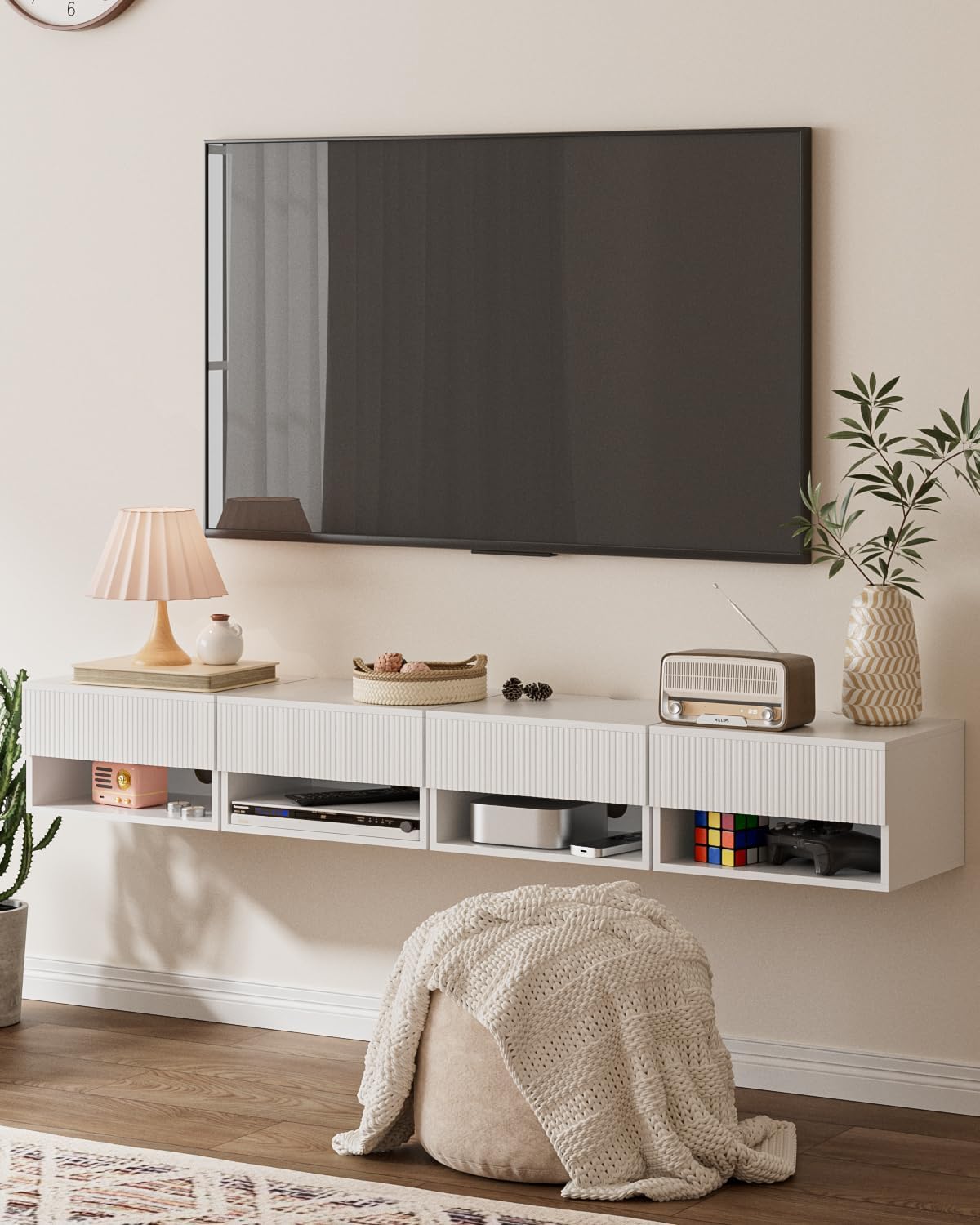 EFICIENTA COMPANIE Schwebender Nachttisch, Kleiner moderner schwebender Nachttisch mit Schublade, schwebende Regale für Schlafzimmer, Badezimmer, Weiß