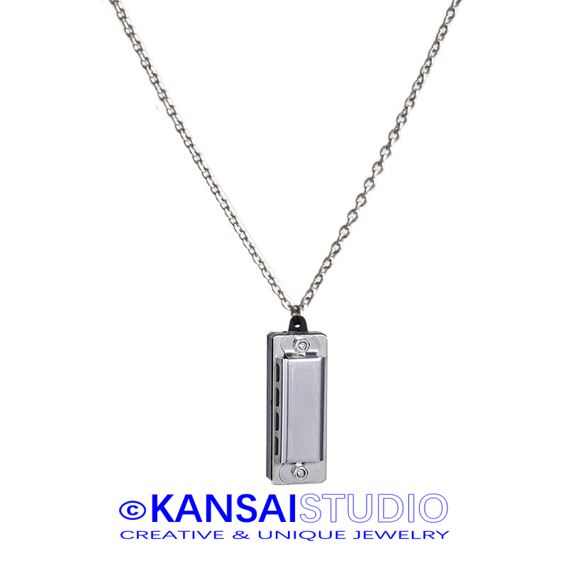 Playable Harmonica Pendant Necklace for Men and Women Stainless Steel Whistle Jewelry Creative Streetwear Gift