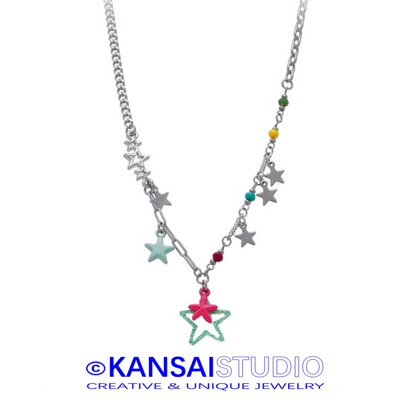 Colorful Star Charm Necklace for Women Dopamine Jewelry Y2K Aesthetic Clavicle Chain Sweet Cool Summer Gift