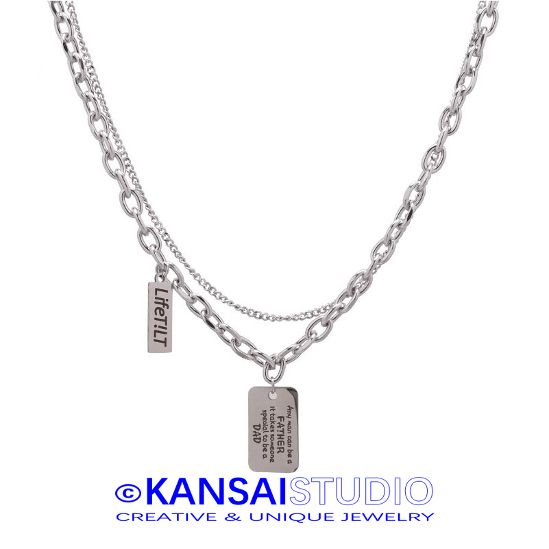 Layered Tag Pendant Necklace for Men and Women Stainless Steel Double Chain Minimalist Streetwear Jewelry Gift