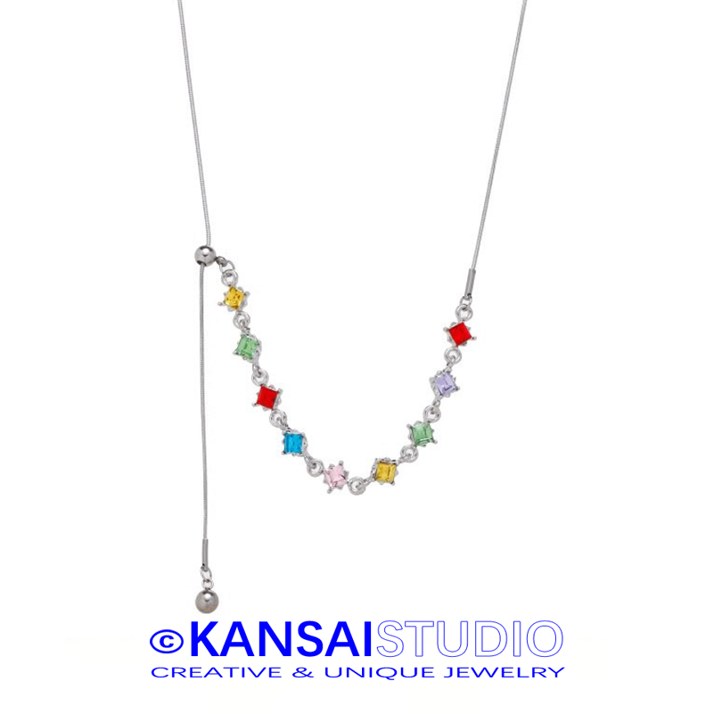 Colorful Zircon Tassel Necklace for Women Dopamine Jewelry Y2K Aesthetic Clavicle Chain Sweet Cool Fashion Gift