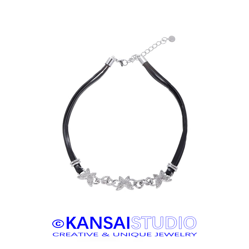 Rhinestone Butterfly Choker Necklace for Women Gothic Punk Sweet Cool Jewelry Adjustable Clavicle Chain Gift