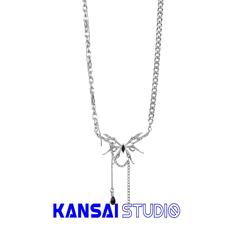 Black Zircon Butterfly Pendant Necklace for Women Layered Tassel Chain Minimalist Jewelry Cold Aesthetic Gift