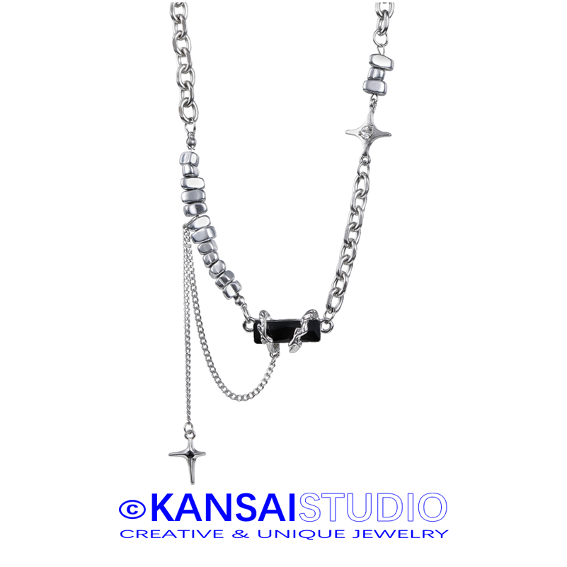Layered Black Gemstone Chain Necklace for Men and Women Gothic Punk Heavy Metal Streetwear Jewelry Statement Gift