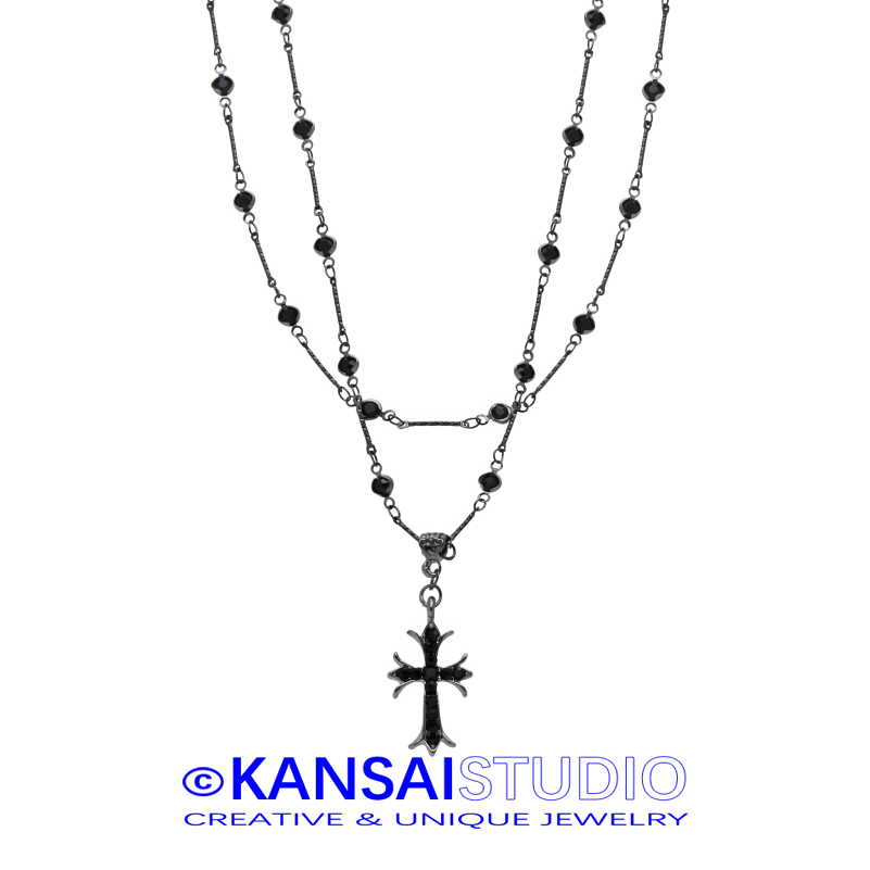 Layered Black Cross Pendant Necklace for Men and Women Gothic Jewelry Double Chain Statement Streetwear Accessory