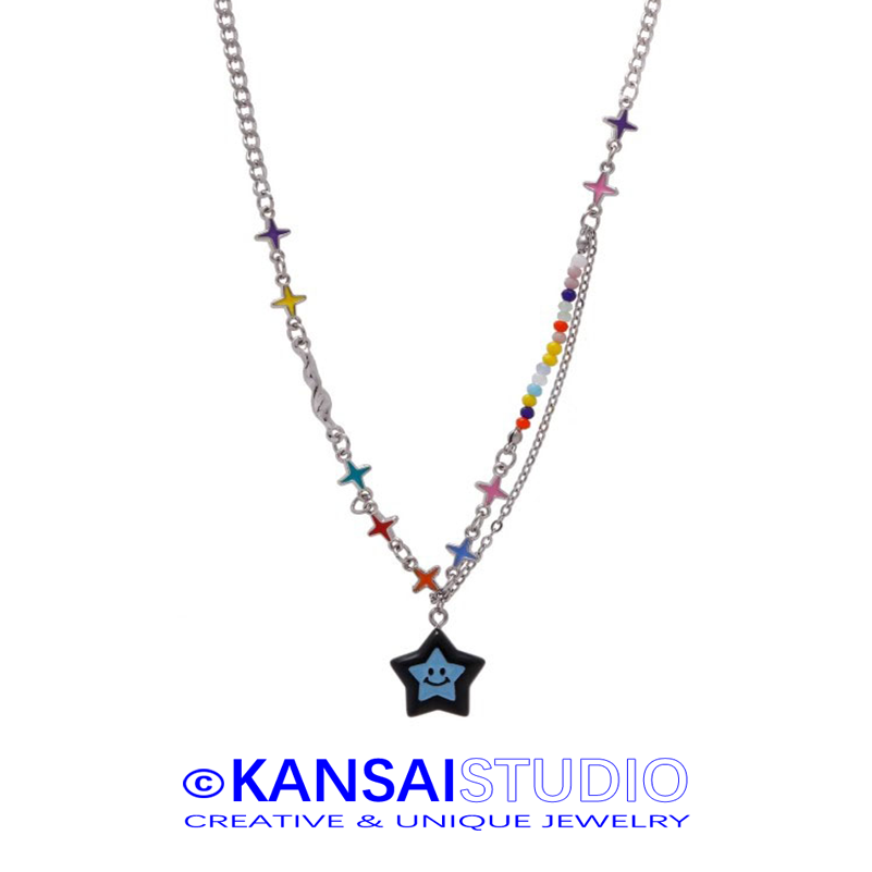 Colorful Star Pendant Necklace for Women Dopamine Jewelry Trendy Layered Clavicle Chain Y2K Aesthetic Gift
