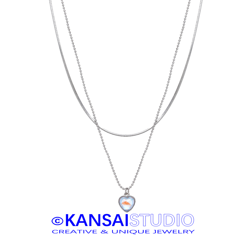 Double Layer Heart Pendant Necklace for Women Korean Minimalist Sweet Chic Collarbone Chain Jewelry Gift