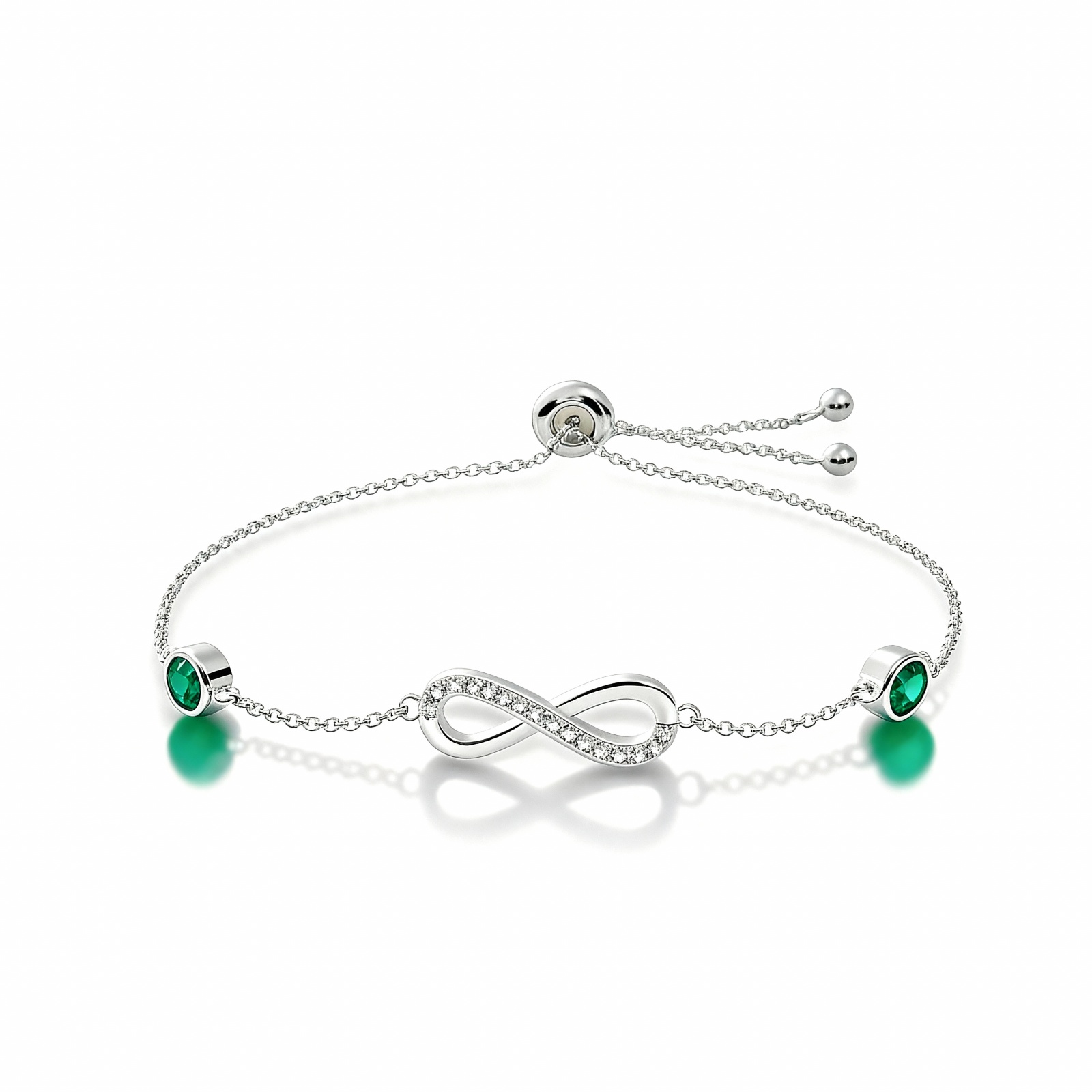 S925 Sterling Silver Birthstone Infinity Charm Bracelet
