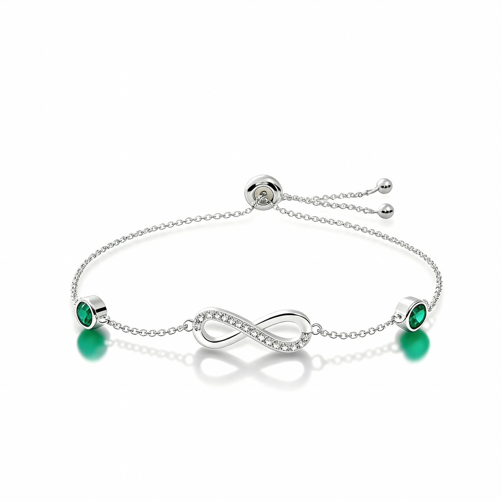S925 Sterling Silver Birthstone Infinity Charm Bracelet