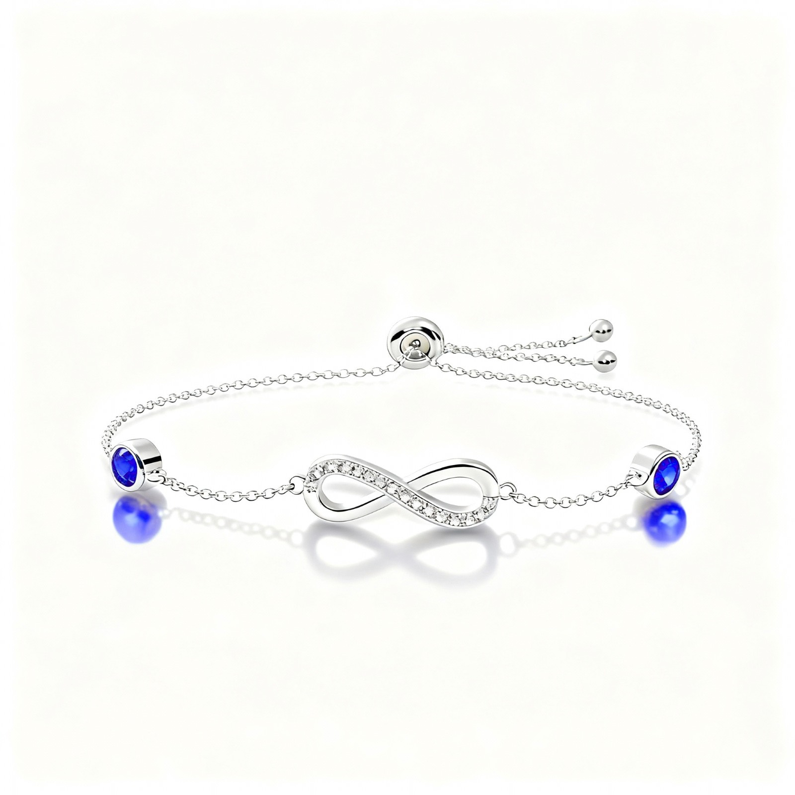 S925 Sterling Silver Birthstone Infinity Charm Bracelet