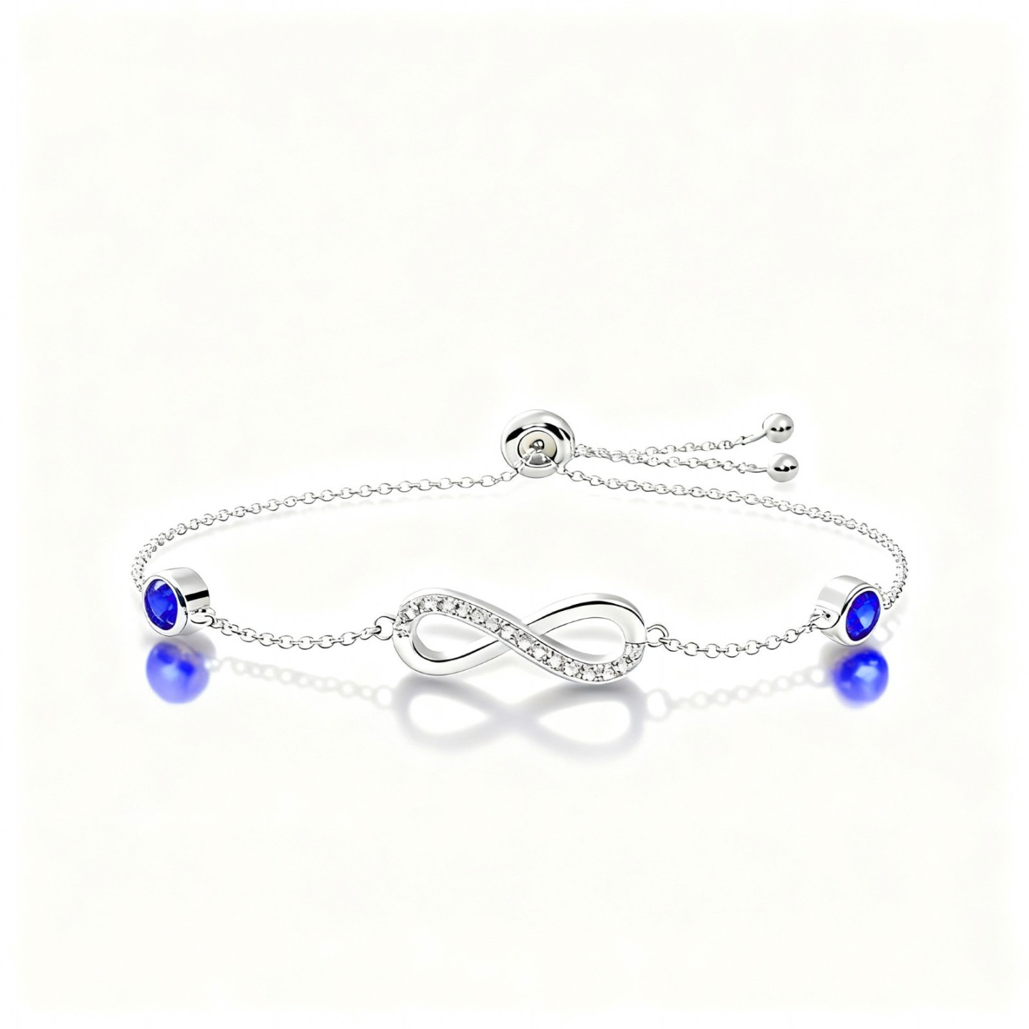 S925 Sterling Silver Birthstone Infinity Charm Bracelet