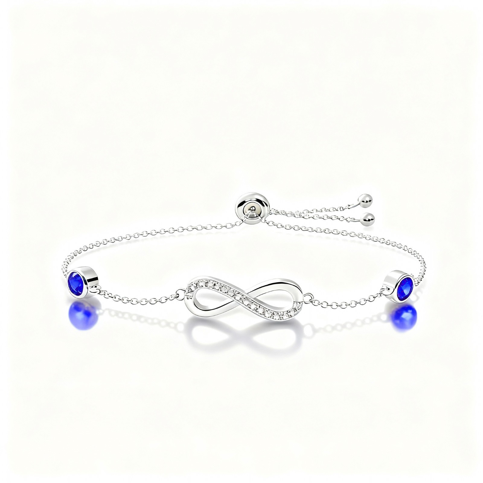 S925 Sterling Silver Birthstone Infinity Charm Bracelet
