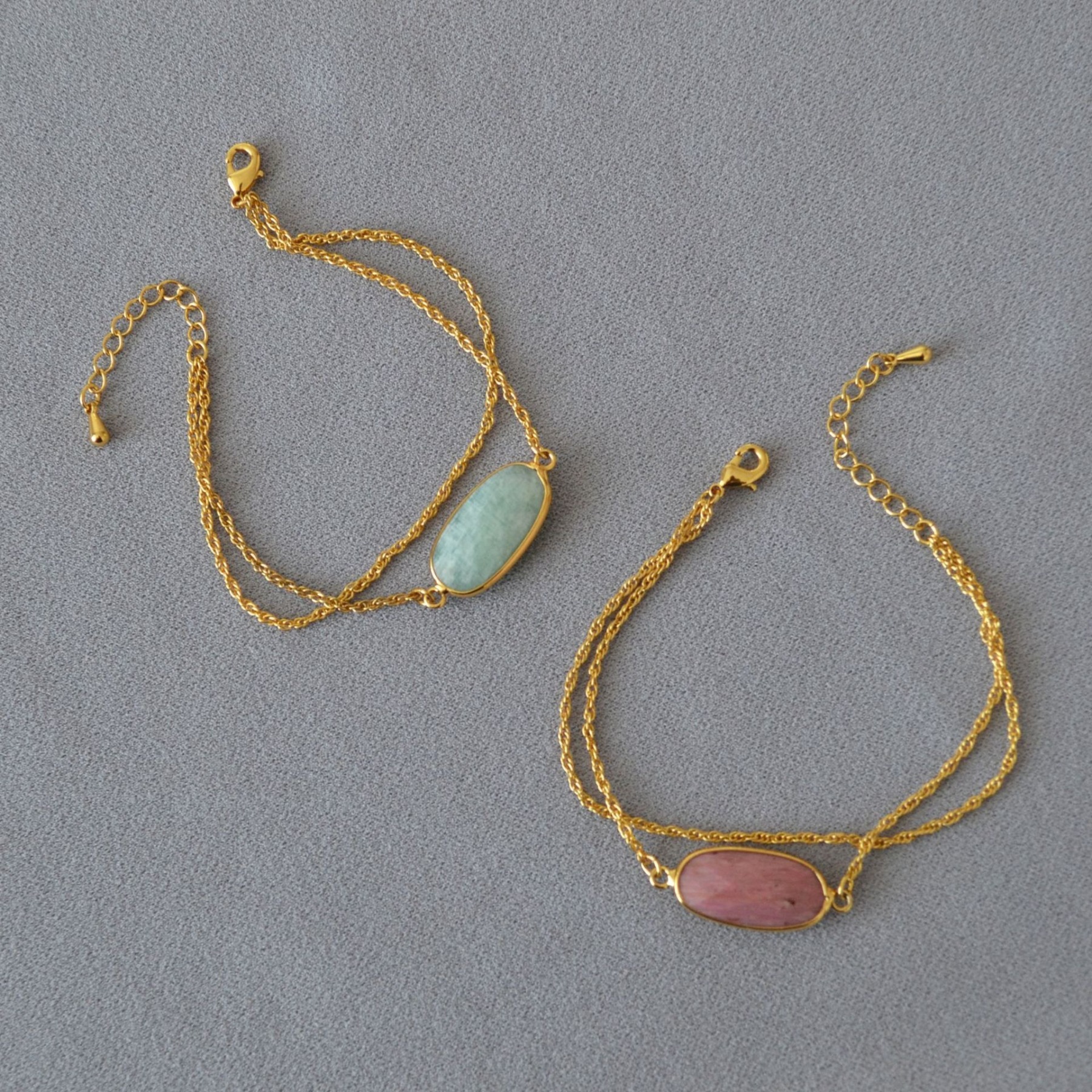 Rose stone natural stone double-layer metal chain bracelet