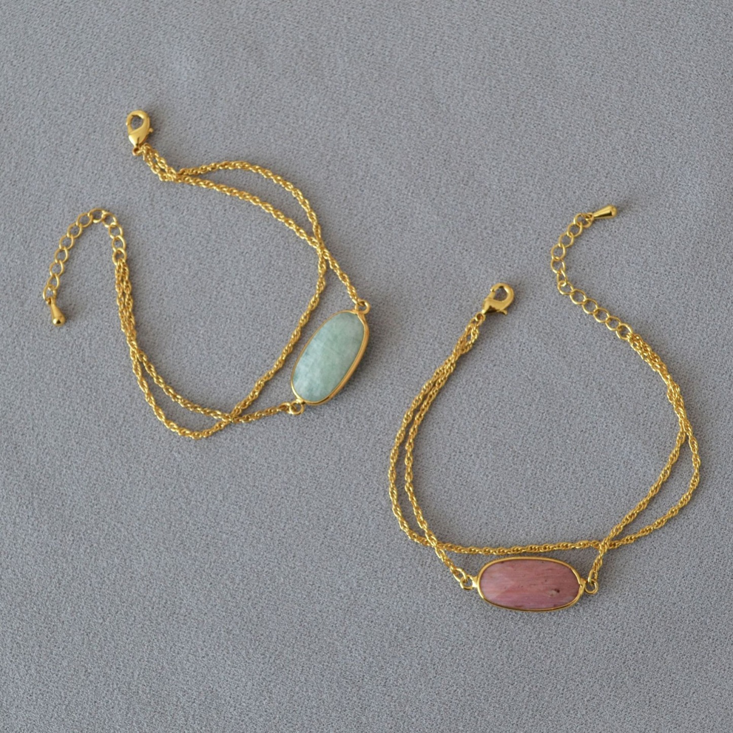 Rose stone natural stone double-layer metal chain bracelet