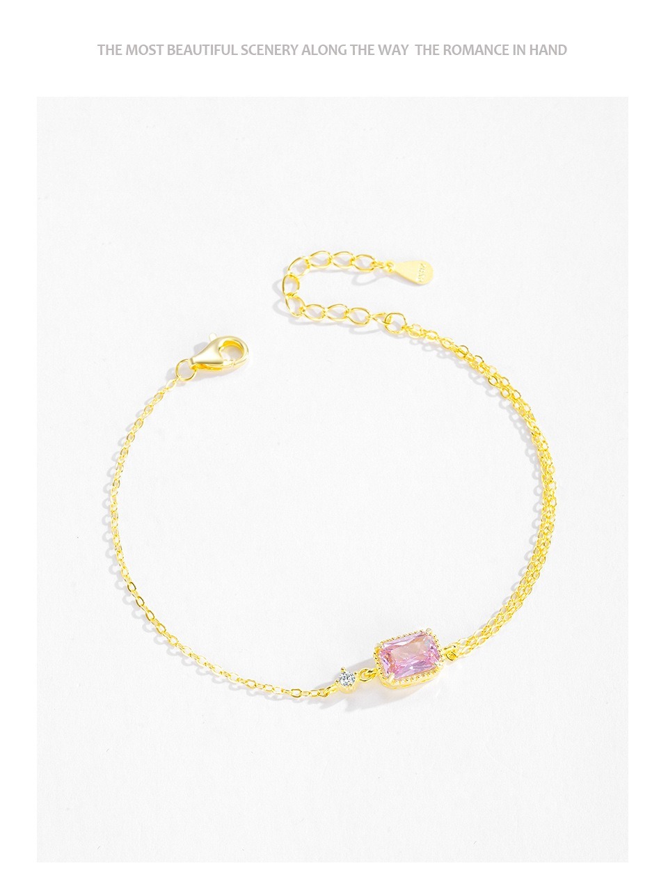 S925 pure silver sweet pink square zircon bracelet