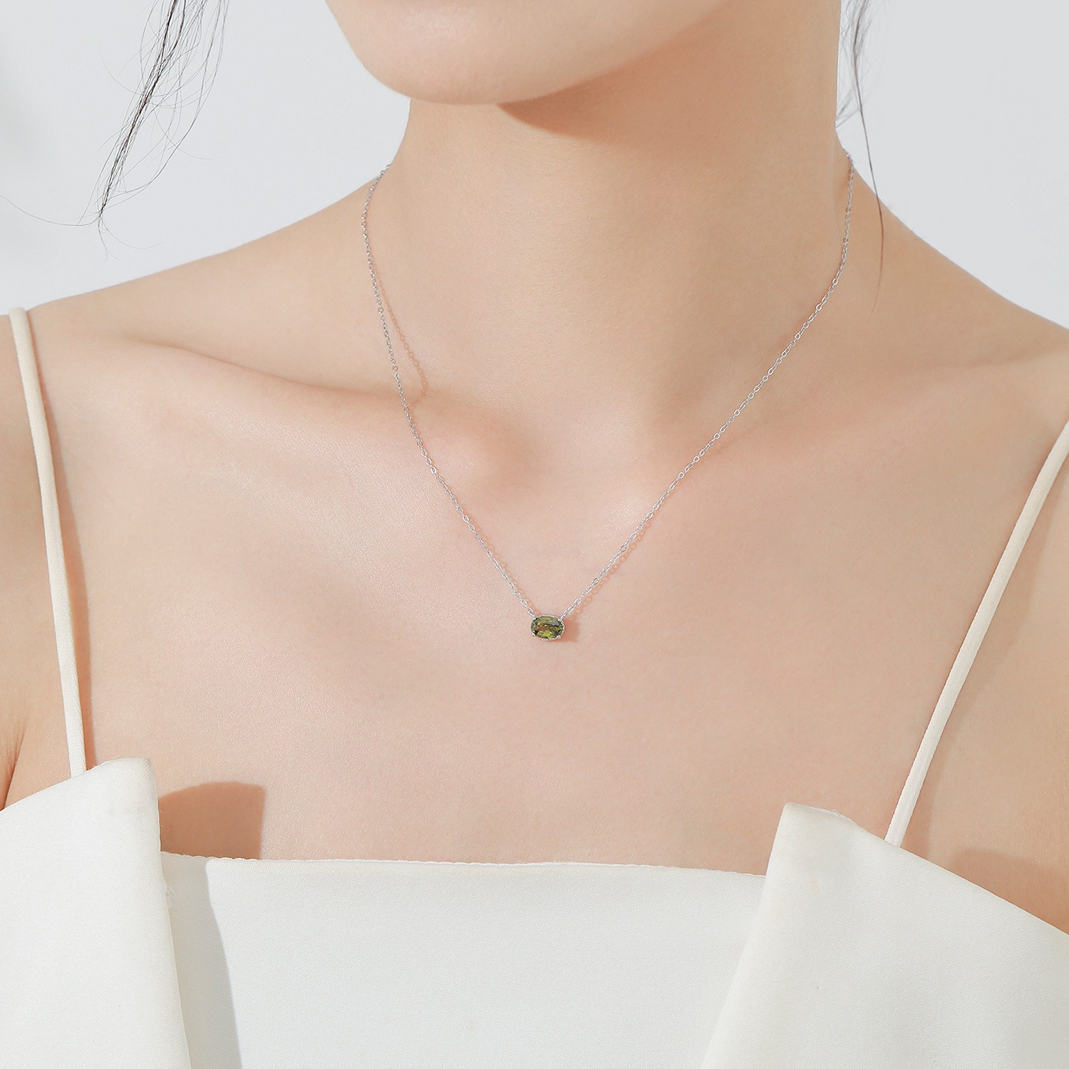 Sterling Silver Olive Oval Pendant Necklace