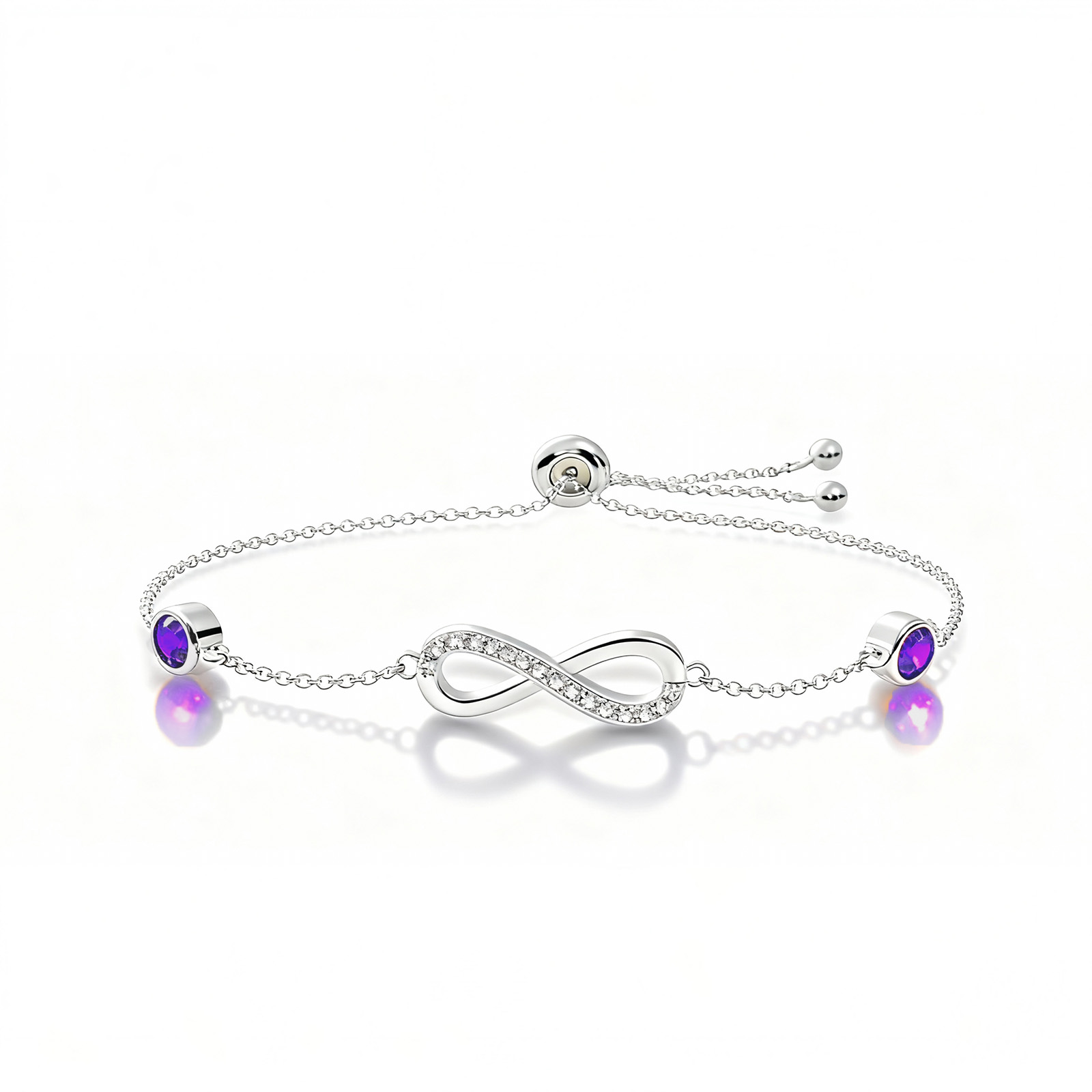 S925 Sterling Silver Birthstone Infinity Charm Bracelet
