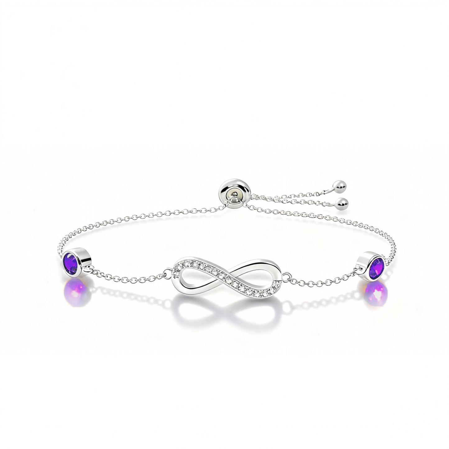 S925 Sterling Silver Birthstone Infinity Charm Bracelet