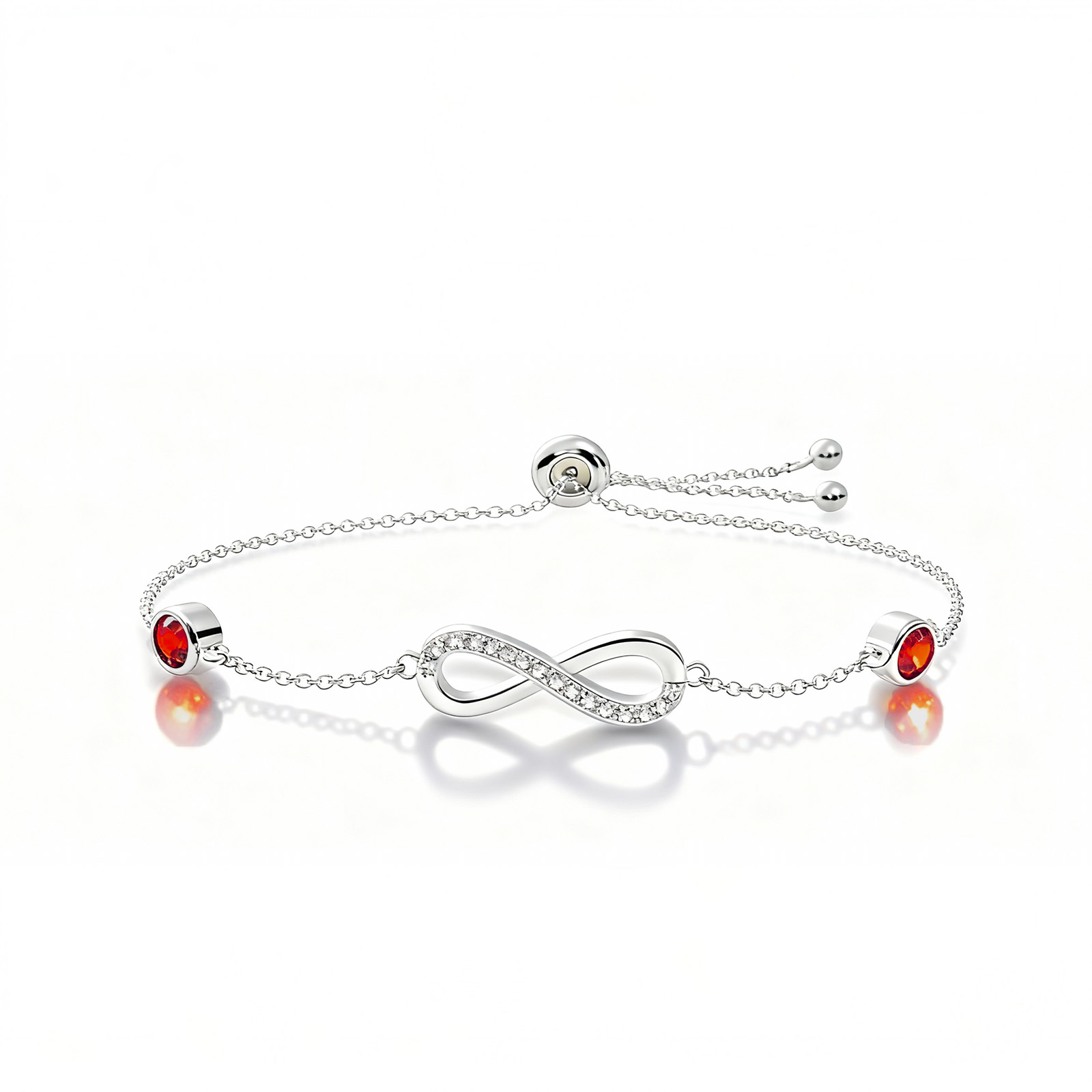 S925 Sterling Silver Birthstone Infinity Charm Bracelet