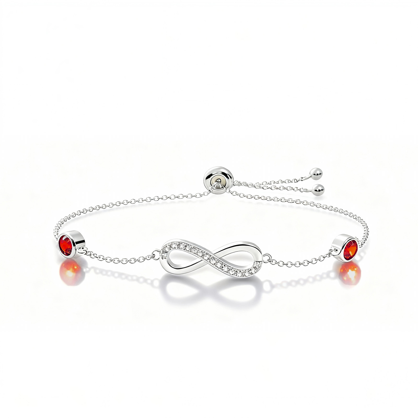 S925 Sterling Silver Birthstone Infinity Charm Bracelet