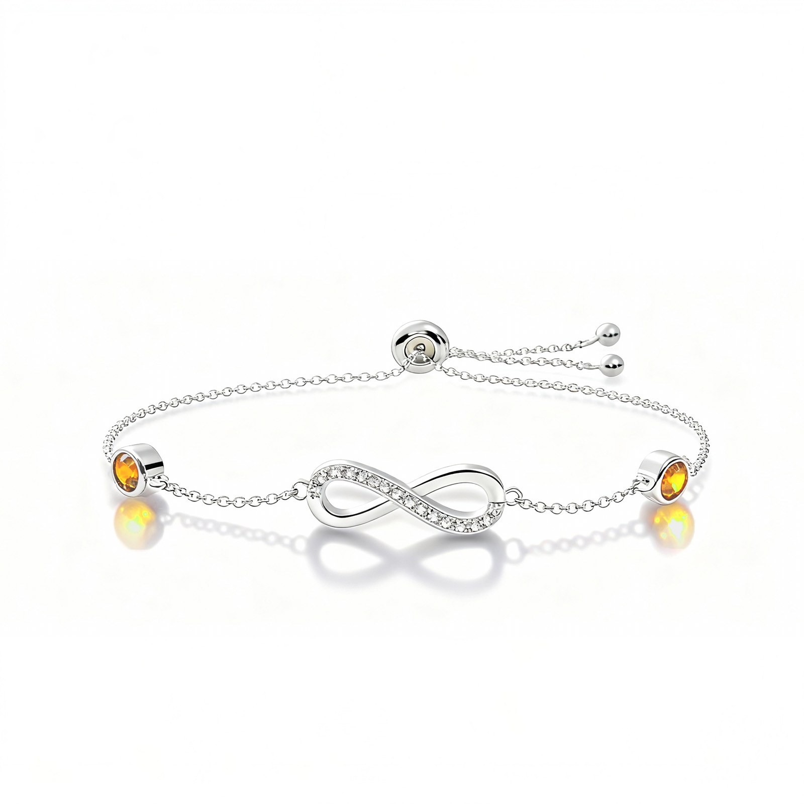 S925 Sterling Silver Birthstone Infinity Charm Bracelet