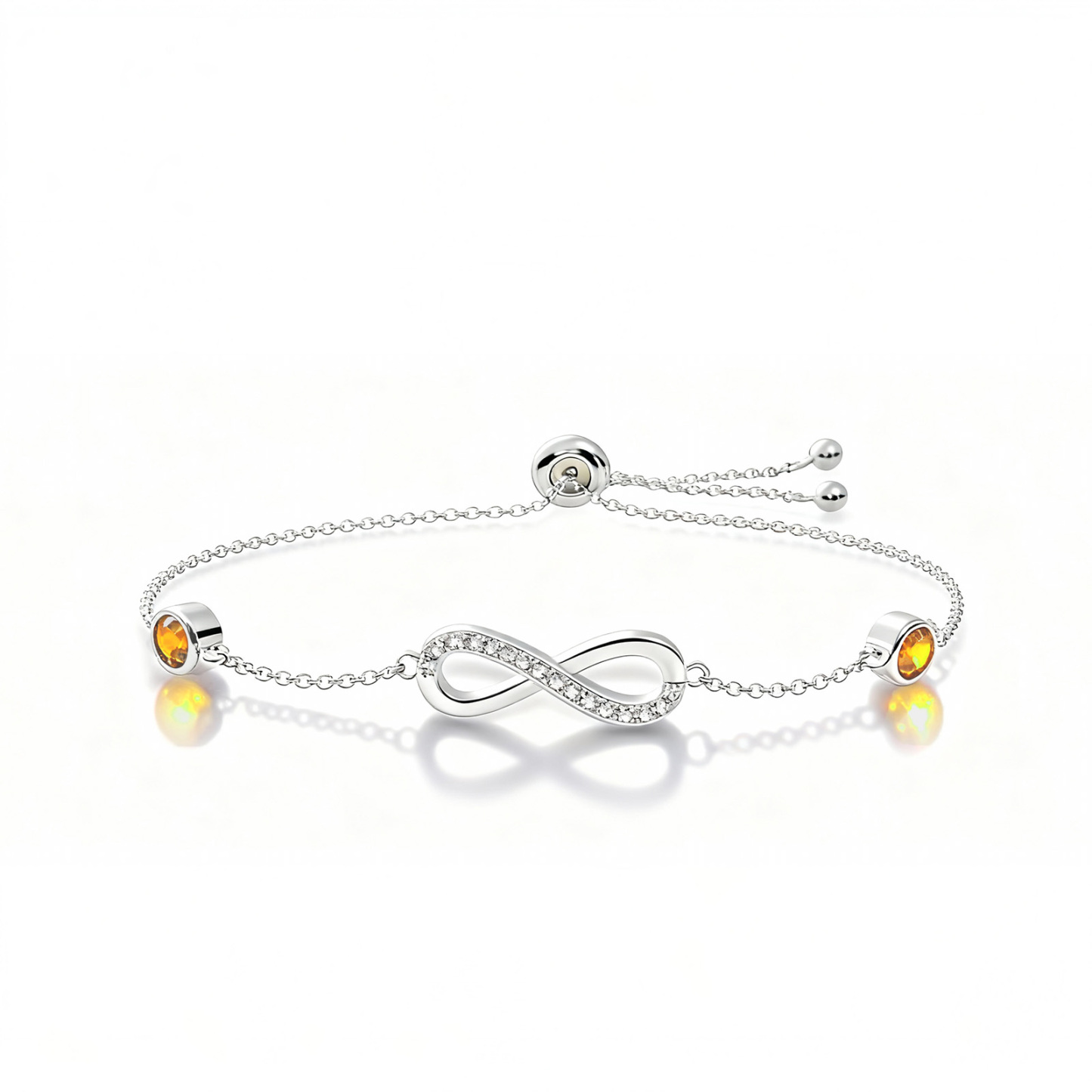 S925 Sterling Silver Birthstone Infinity Charm Bracelet