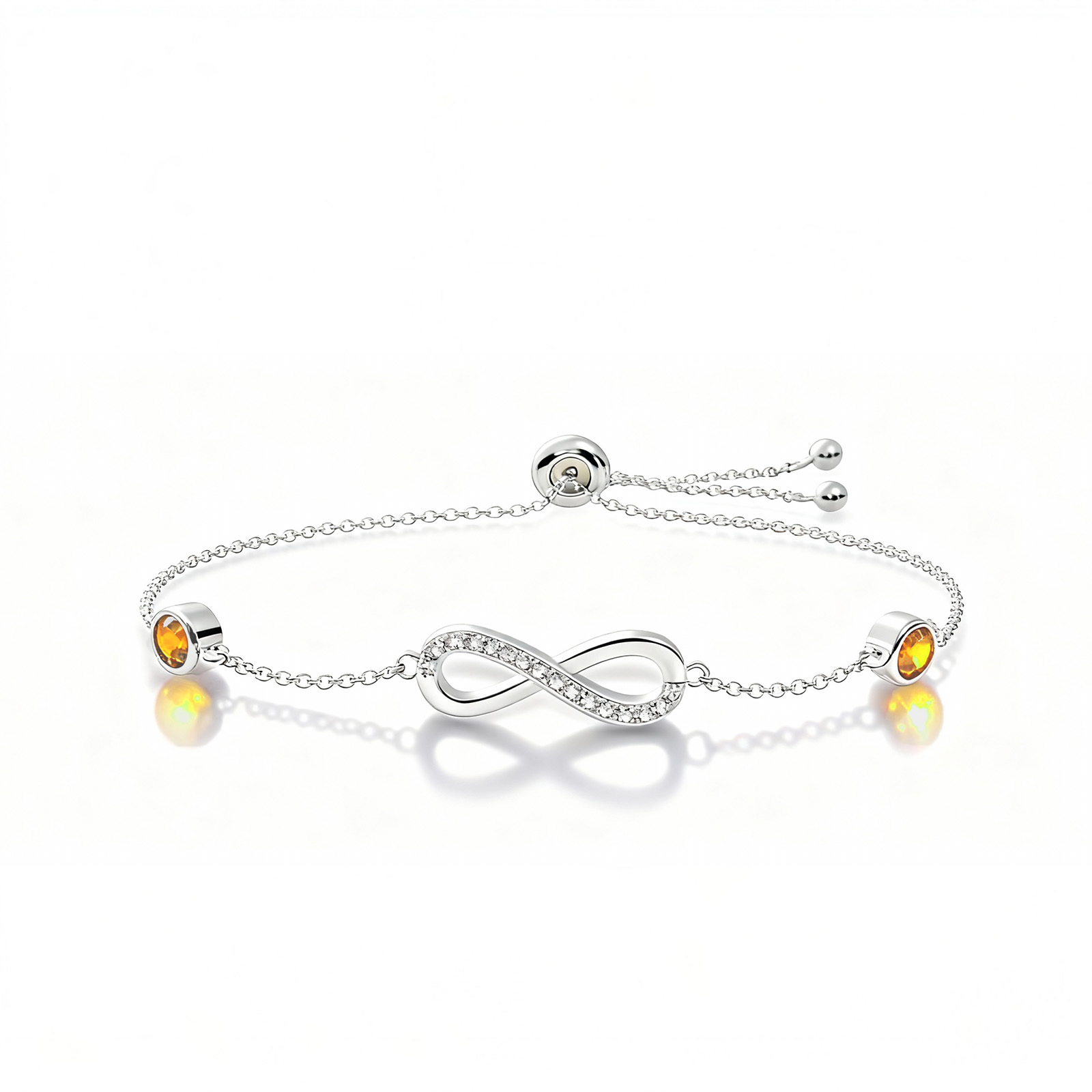 S925 Sterling Silver Birthstone Infinity Charm Bracelet