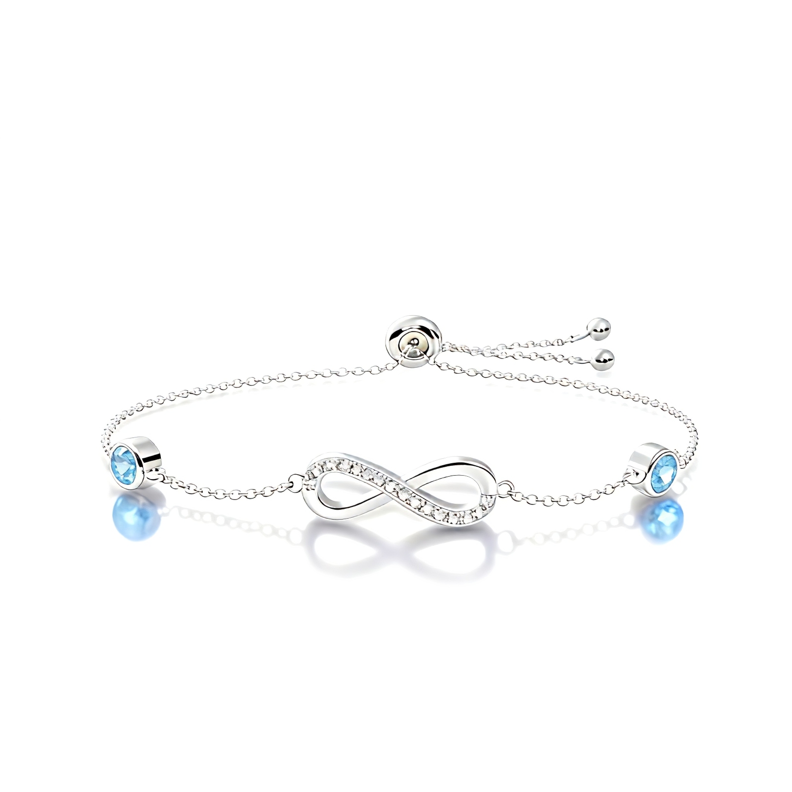 S925 Sterling Silver Birthstone Infinity Charm Bracelet