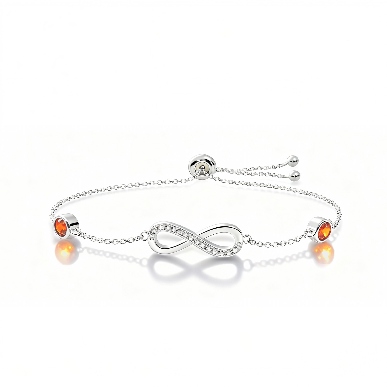 S925 Sterling Silver Birthstone Infinity Charm Bracelet