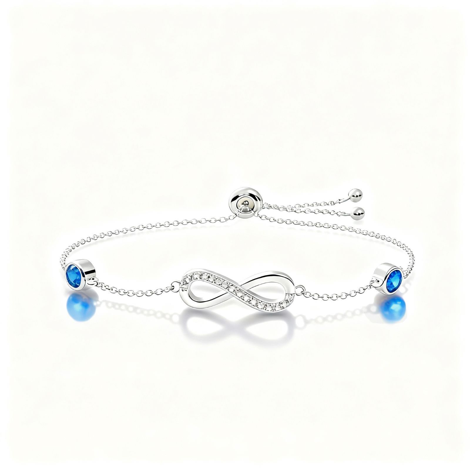S925 Sterling Silver Birthstone Infinity Charm Bracelet