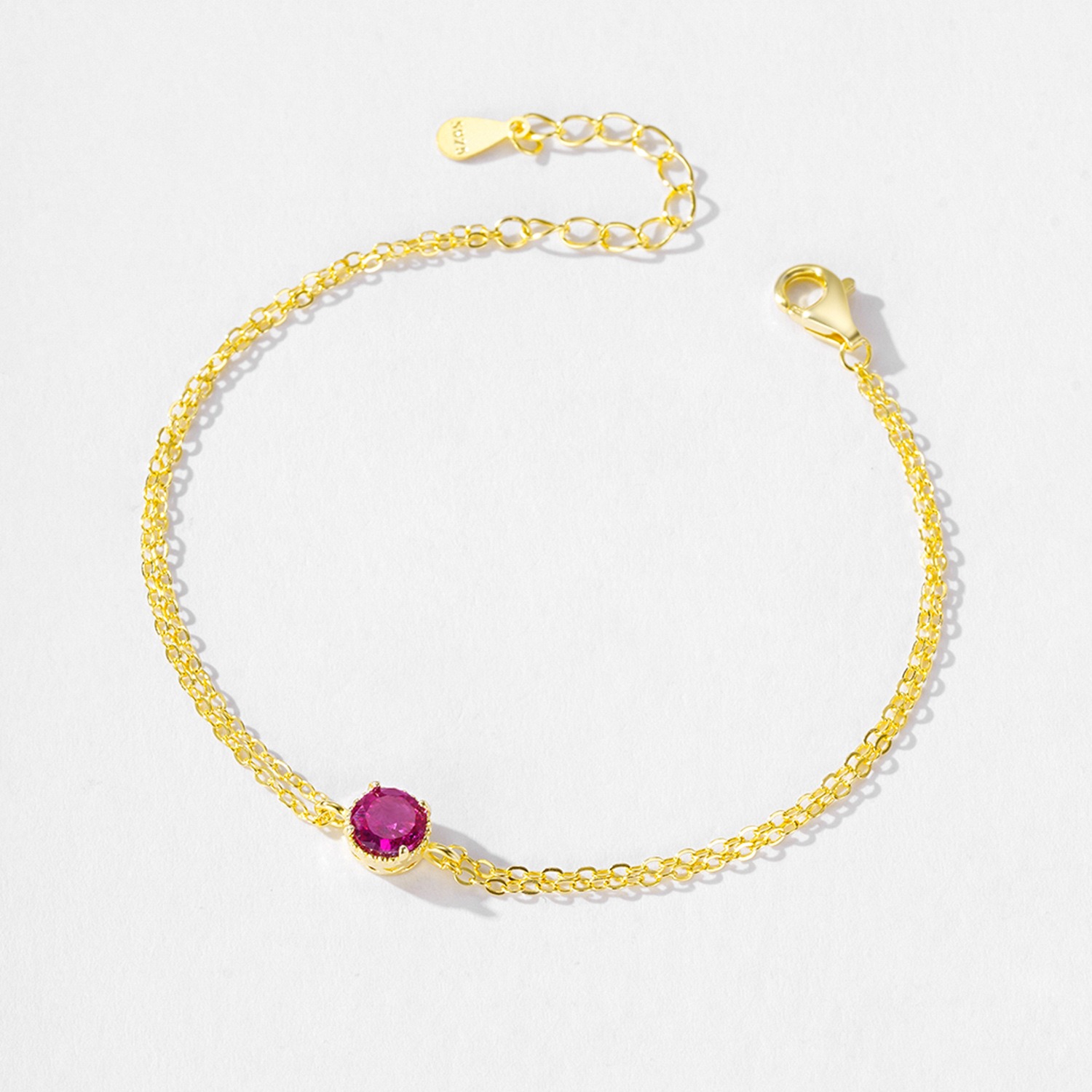 S925 Pure Silver French Luxury Rose Red Zircon Round Bracelet