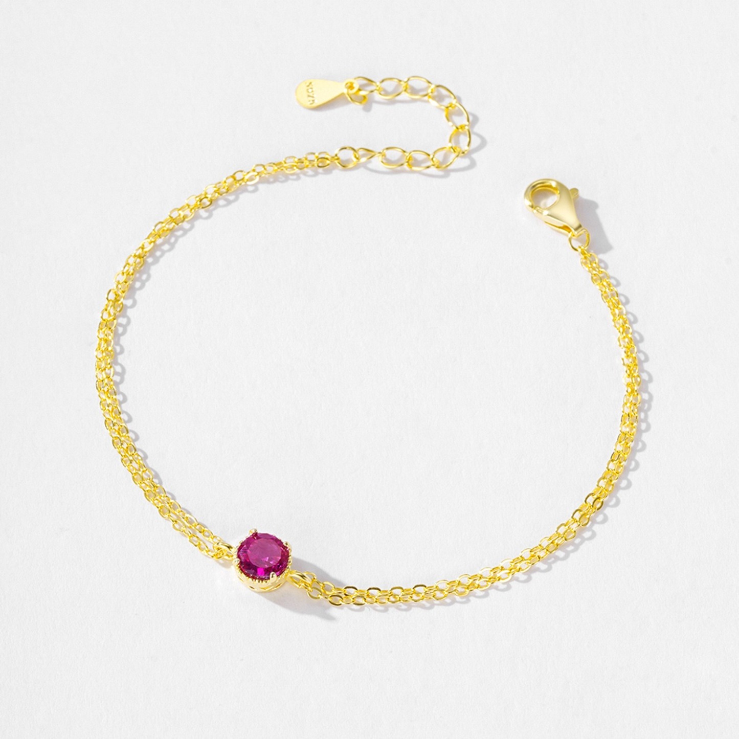 S925 Pure Silver French Luxury Rose Red Zircon Round Bracelet