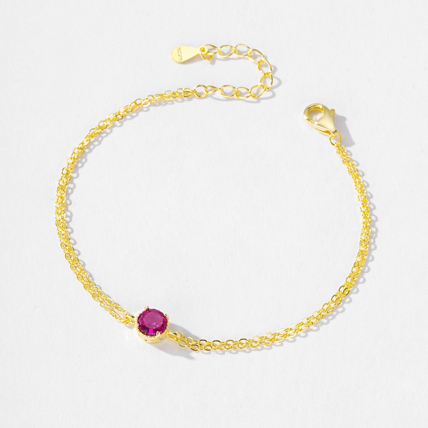 S925 Pure Silver French Luxury Rose Red Zircon Round Bracelet