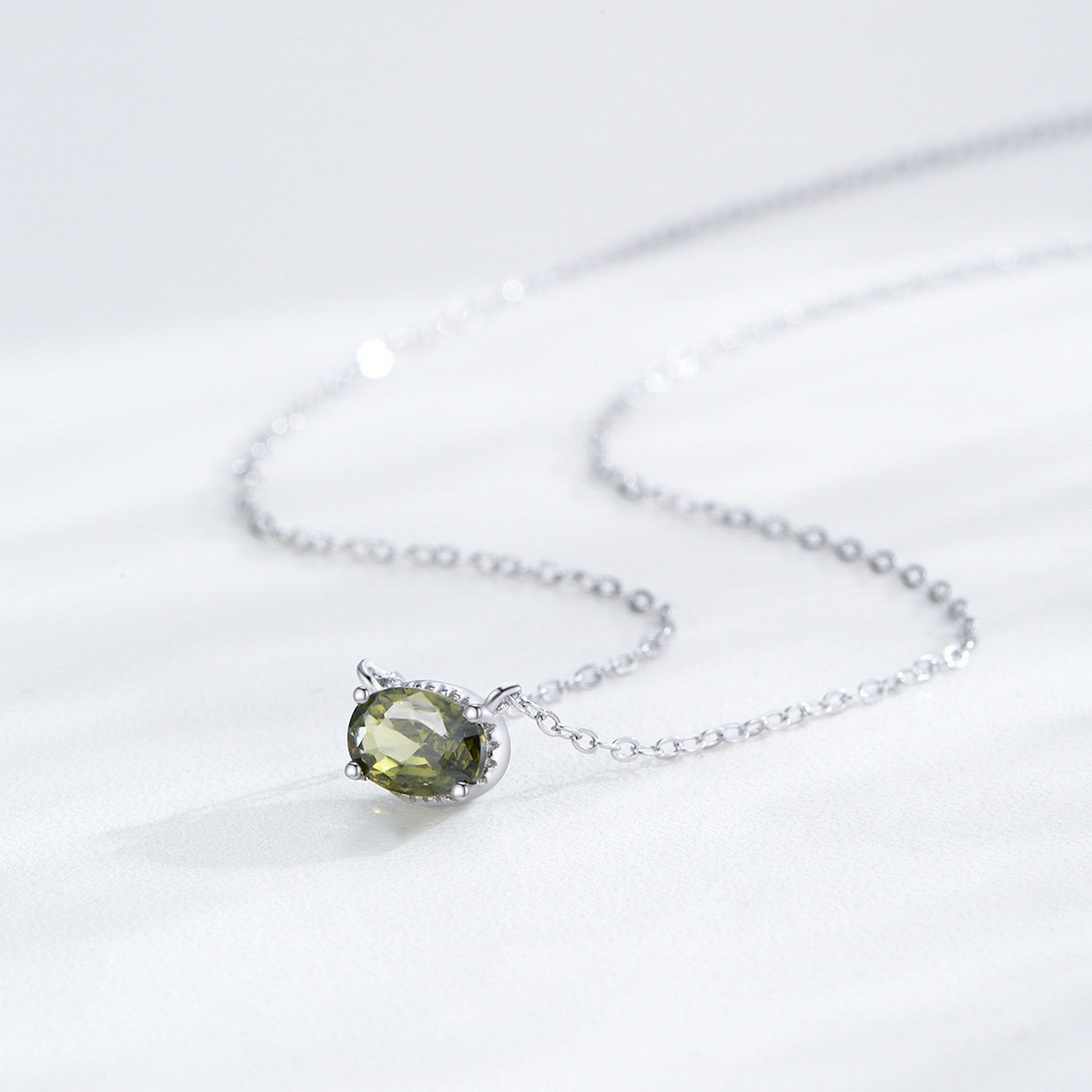 Sterling Silver Olive Oval Pendant Necklace