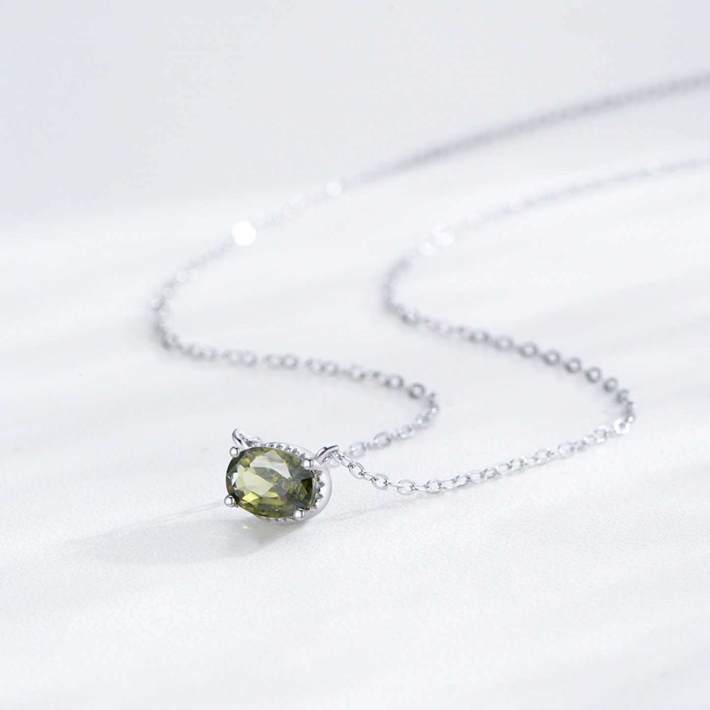 Sterling Silver Olive Oval Pendant Necklace