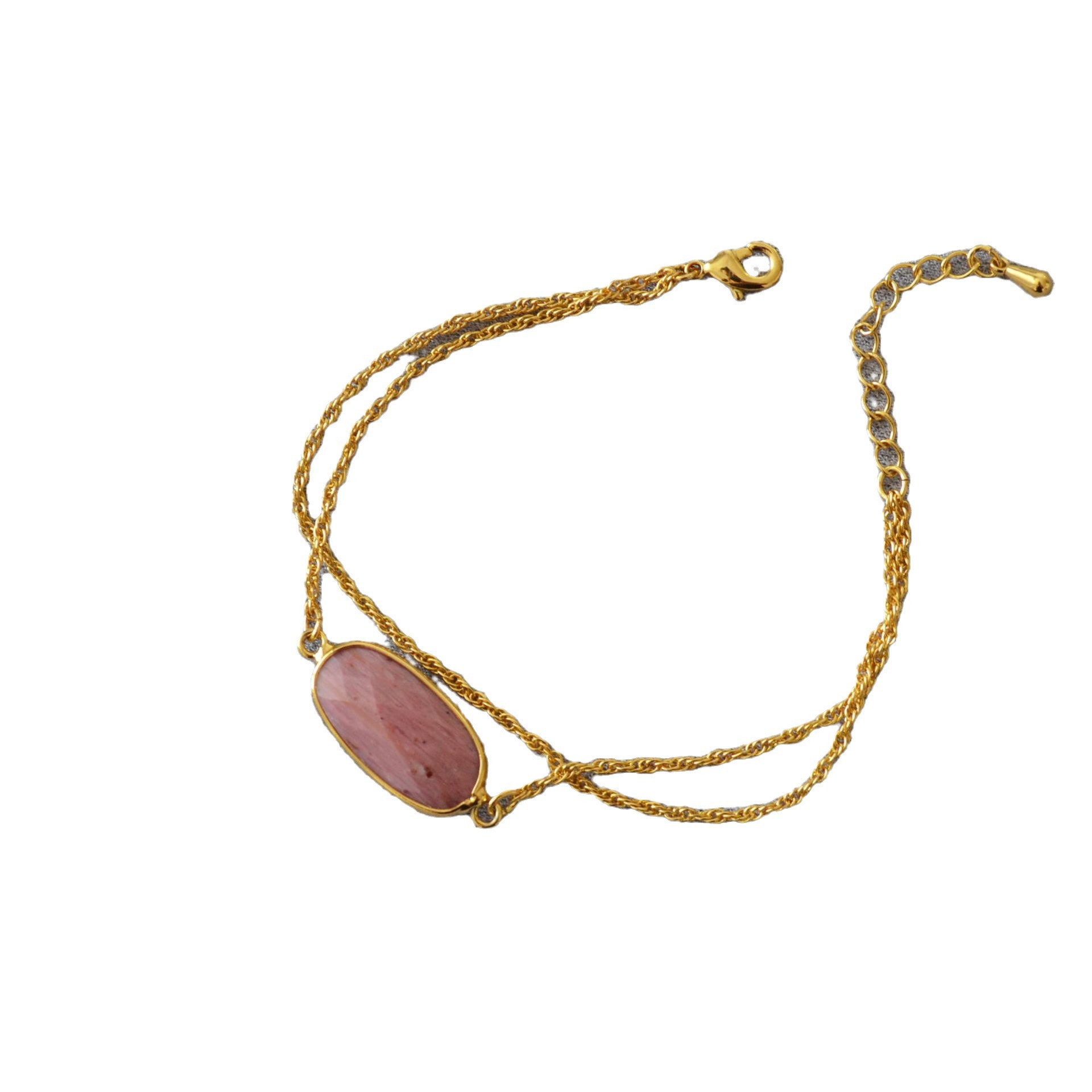 Rose stone natural stone double-layer metal chain bracelet