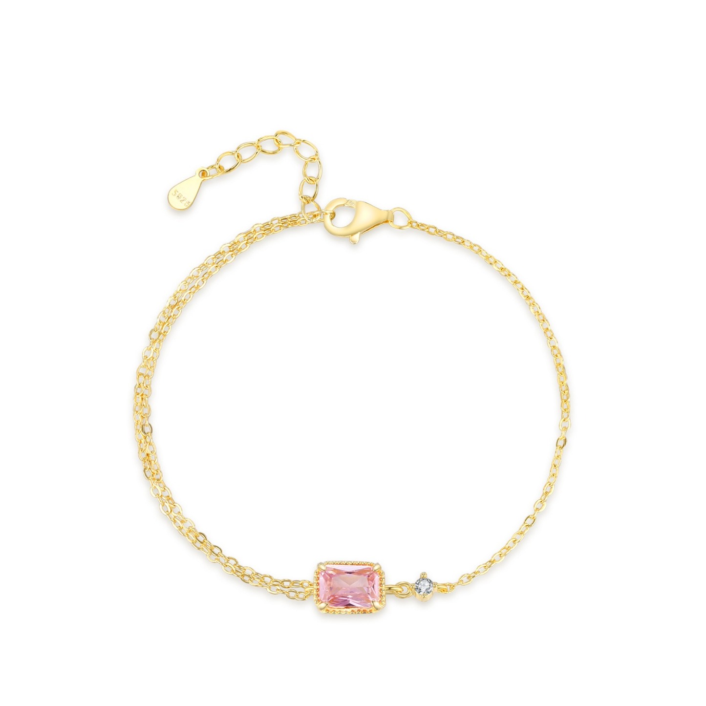 S925 pure silver sweet pink square zircon bracelet