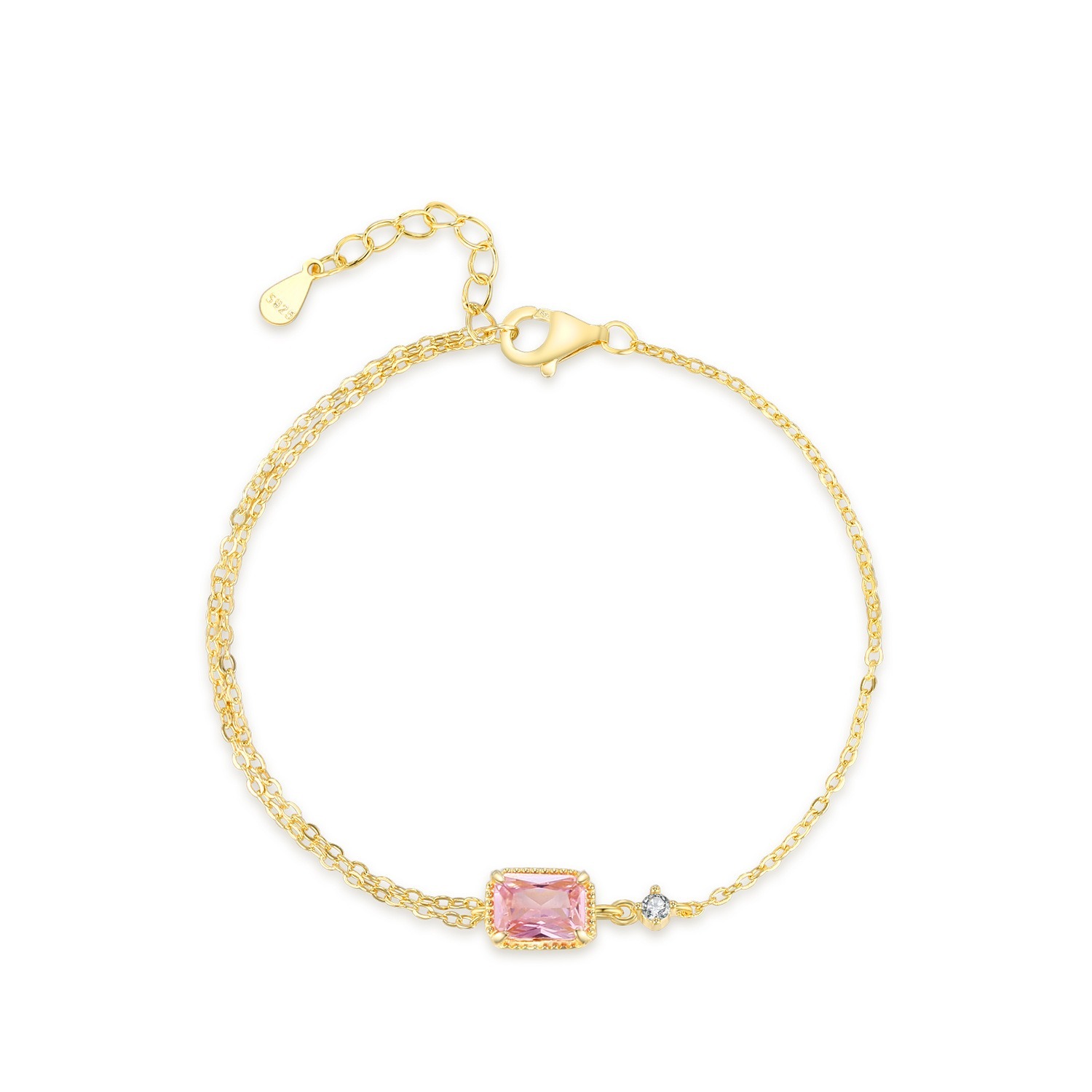 S925 pure silver sweet pink square zircon bracelet
