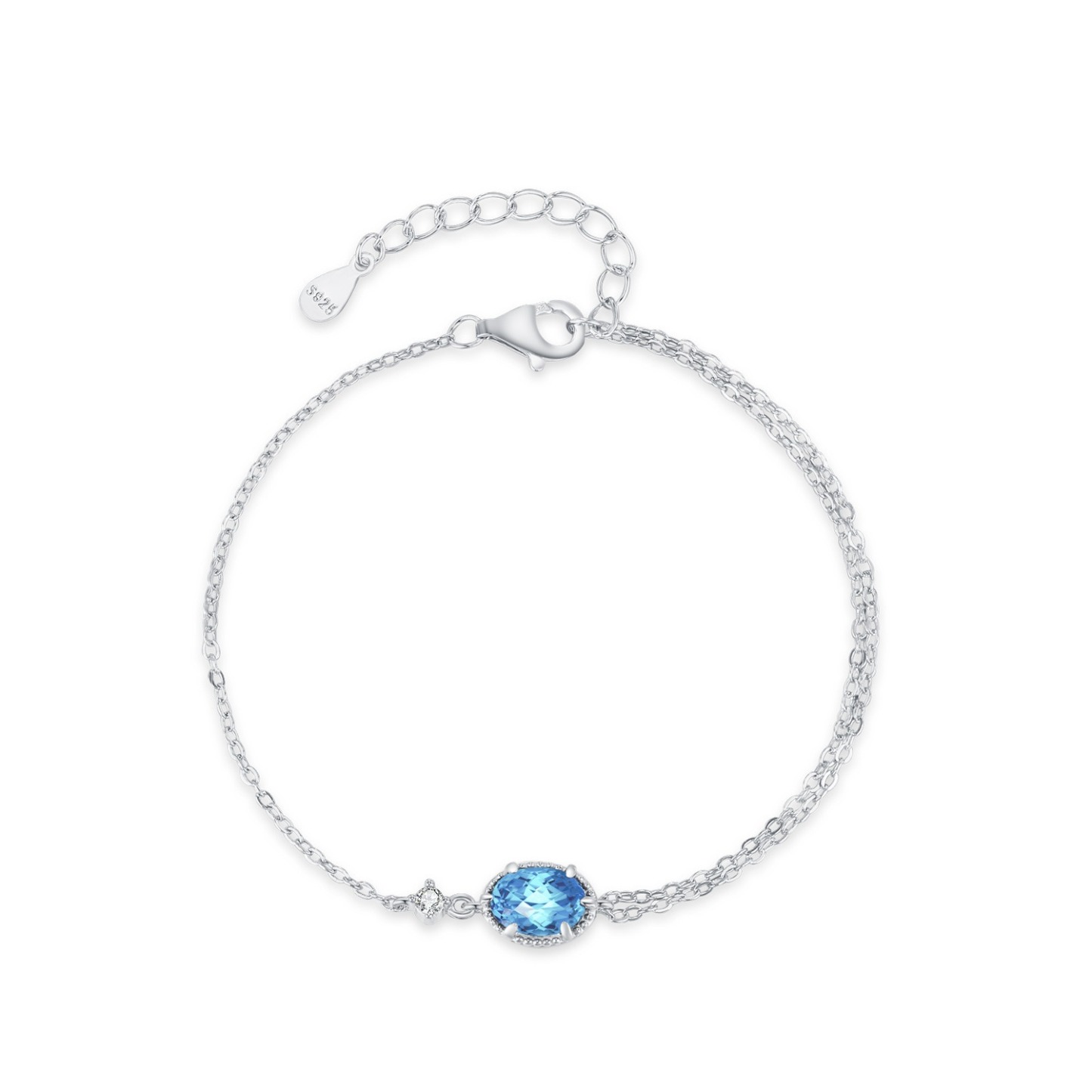 S925 Pure Silver Sea Blue Zircon Oval Bracelet
