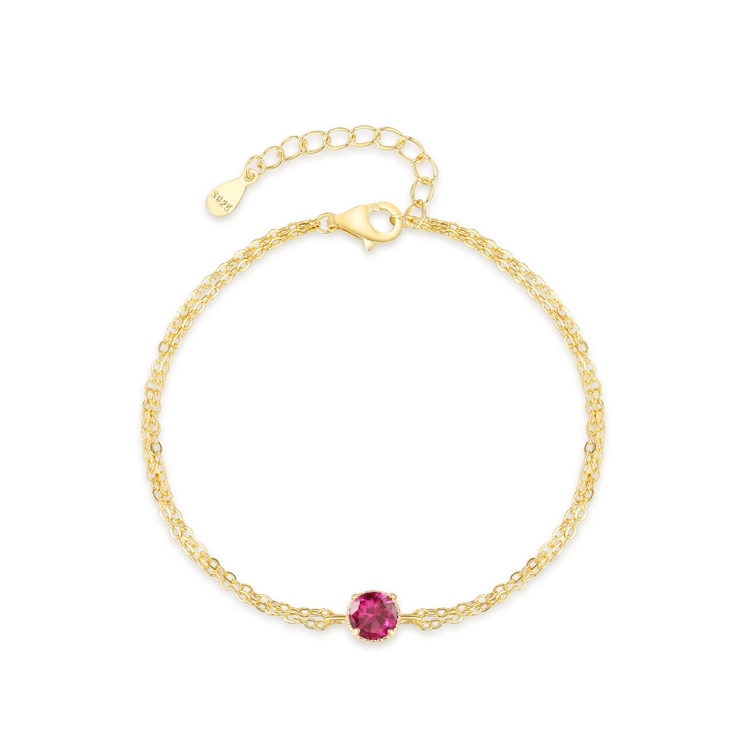 S925 Pure Silver French Luxury Rose Red Zircon Round Bracelet