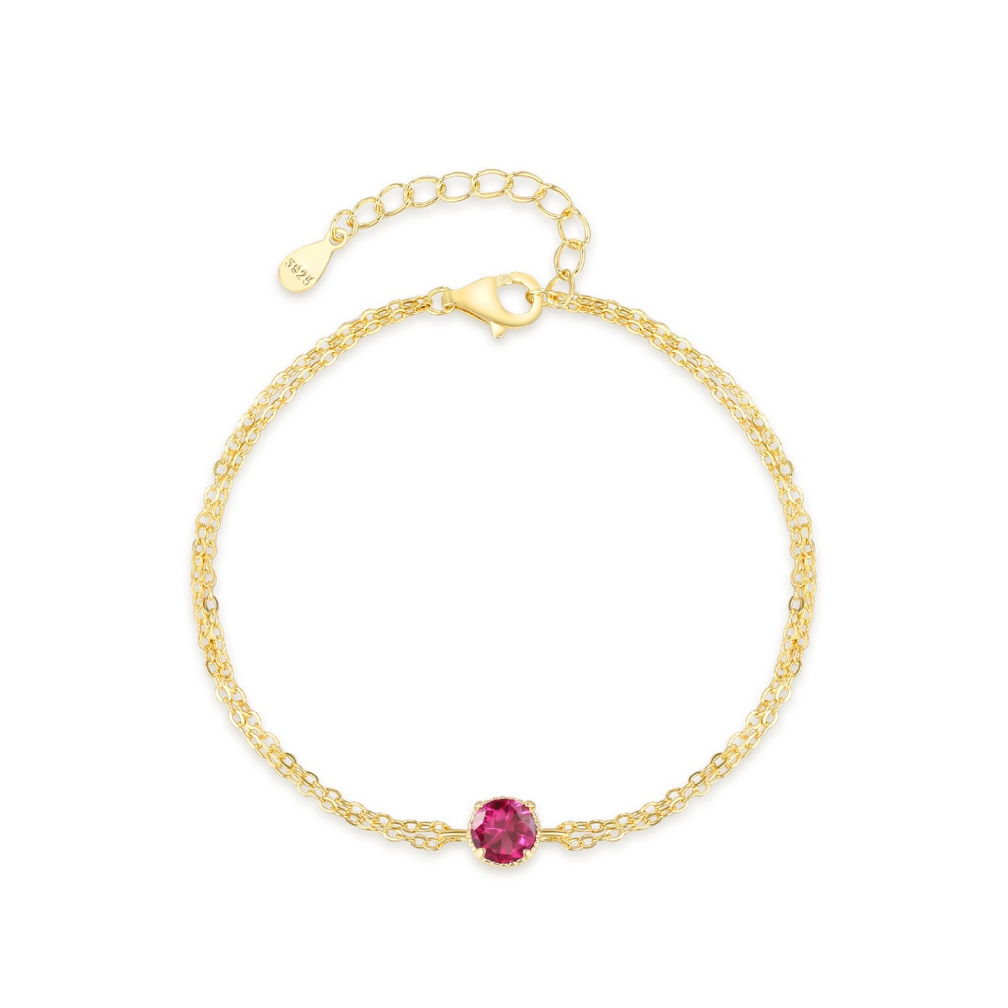 S925 Pure Silver French Luxury Rose Red Zircon Round Bracelet