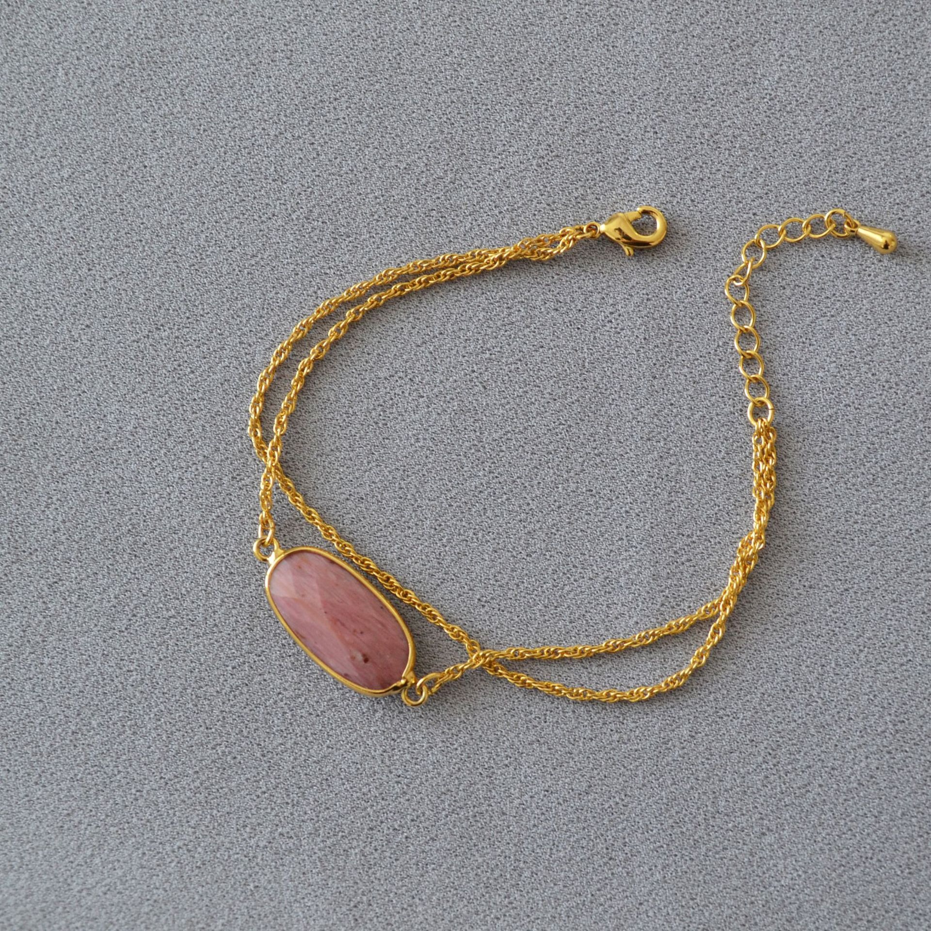 Rose stone natural stone double-layer metal chain bracelet
