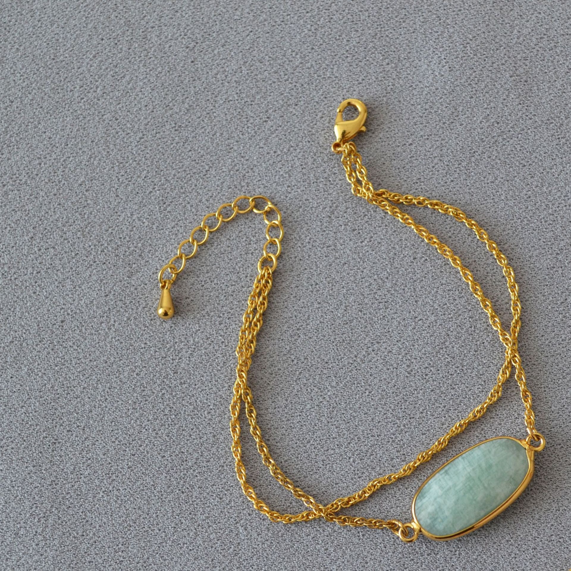 Rose stone natural stone double-layer metal chain bracelet