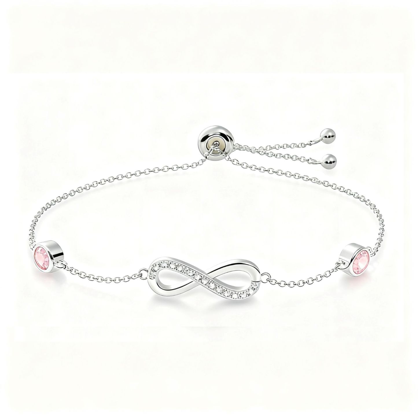 S925 Sterling Silver Birthstone Infinity Charm Bracelet