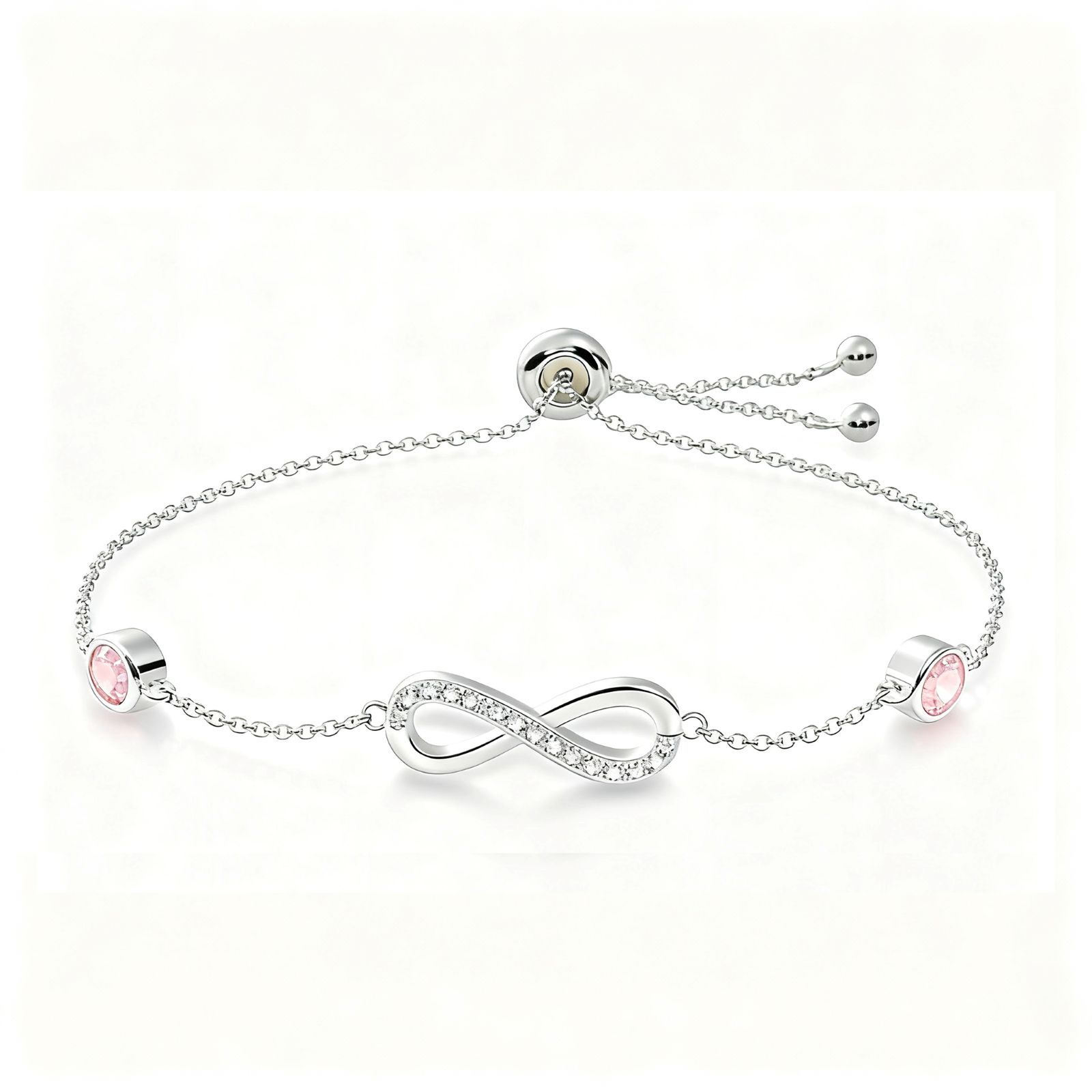 S925 Sterling Silver Birthstone Infinity Charm Bracelet